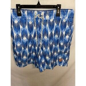 Caribbean Joe Swim Trunks Men’s Size Medium Blue White Geometric Drawstring W 32